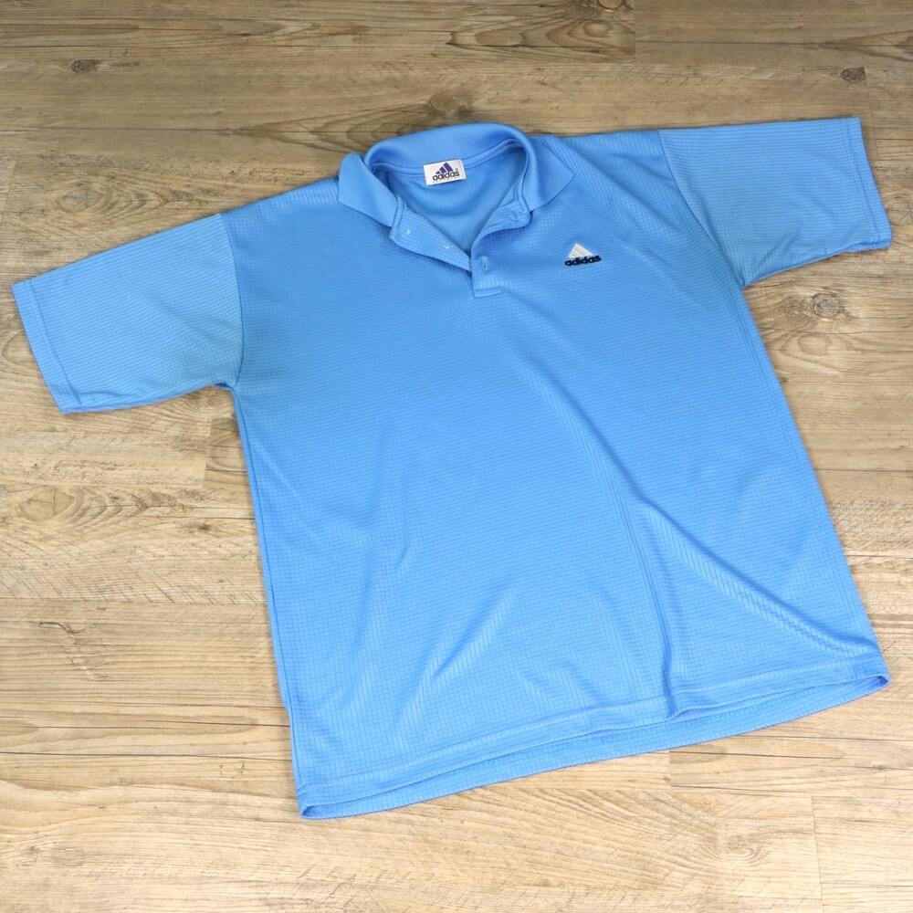 Vintage 90s Adidas Equipment Polo Shirt Mens Fits Large Blue EQT Grid Knit